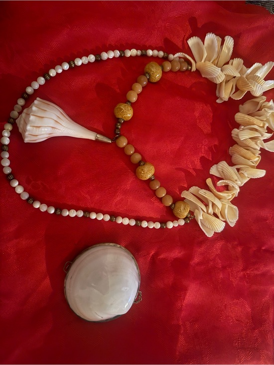 Jewelry - Shell trinket vintage & Cream Shell and stone Bead Necklace